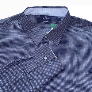 NWT Con.Struct Mens XXL Navy Polka Dot Slim Fit 4-Way Stretch Shirt Big&Tall